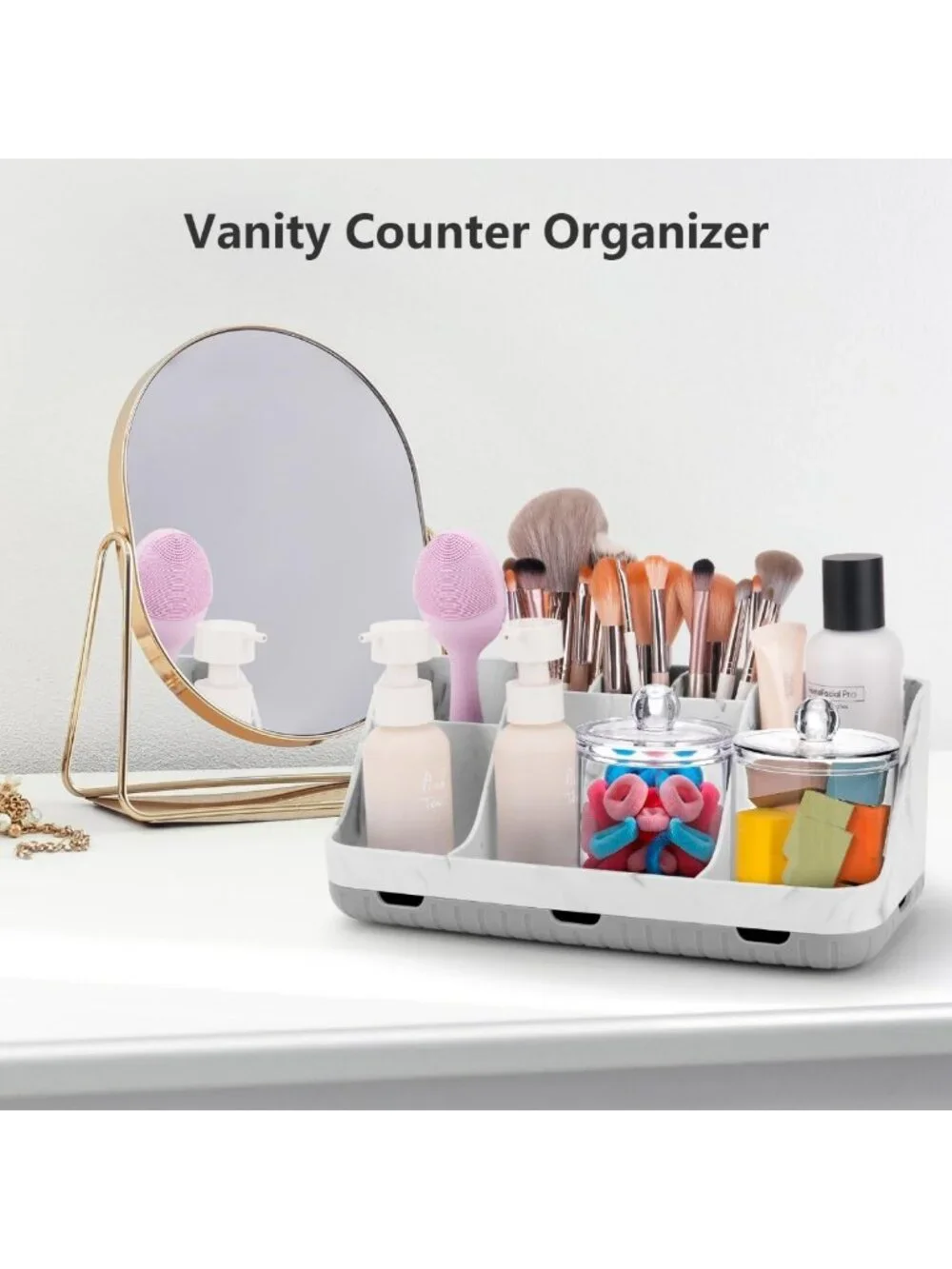 Stylish 2-Pack Bathroom Toothbrush & Qtip Holder Set - Detachable 7-Slot